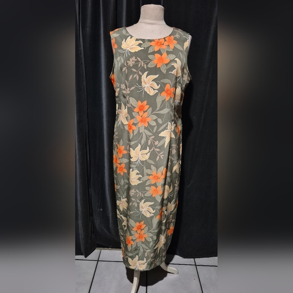 Kathie Lee Collection Floral Midi Dress - Olive and Orange